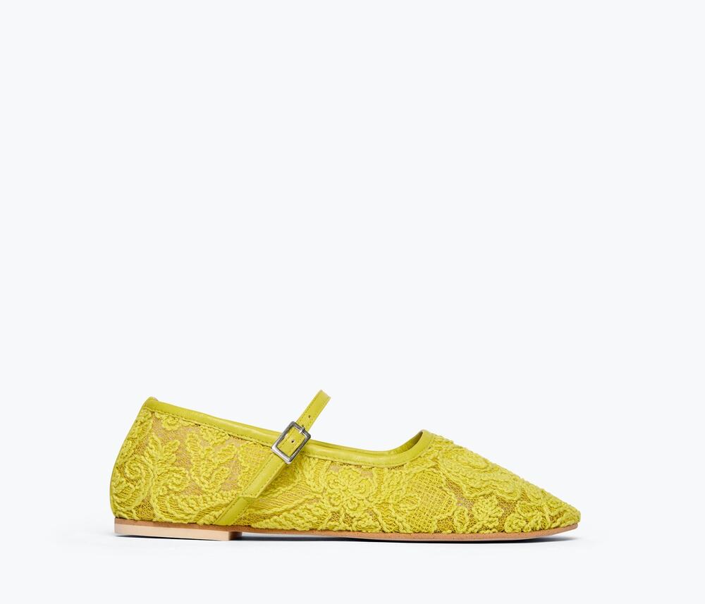 Freda Salvador Laurel Round Toe Mary Jane Shoes in Lime Jacquard Mesh 6
